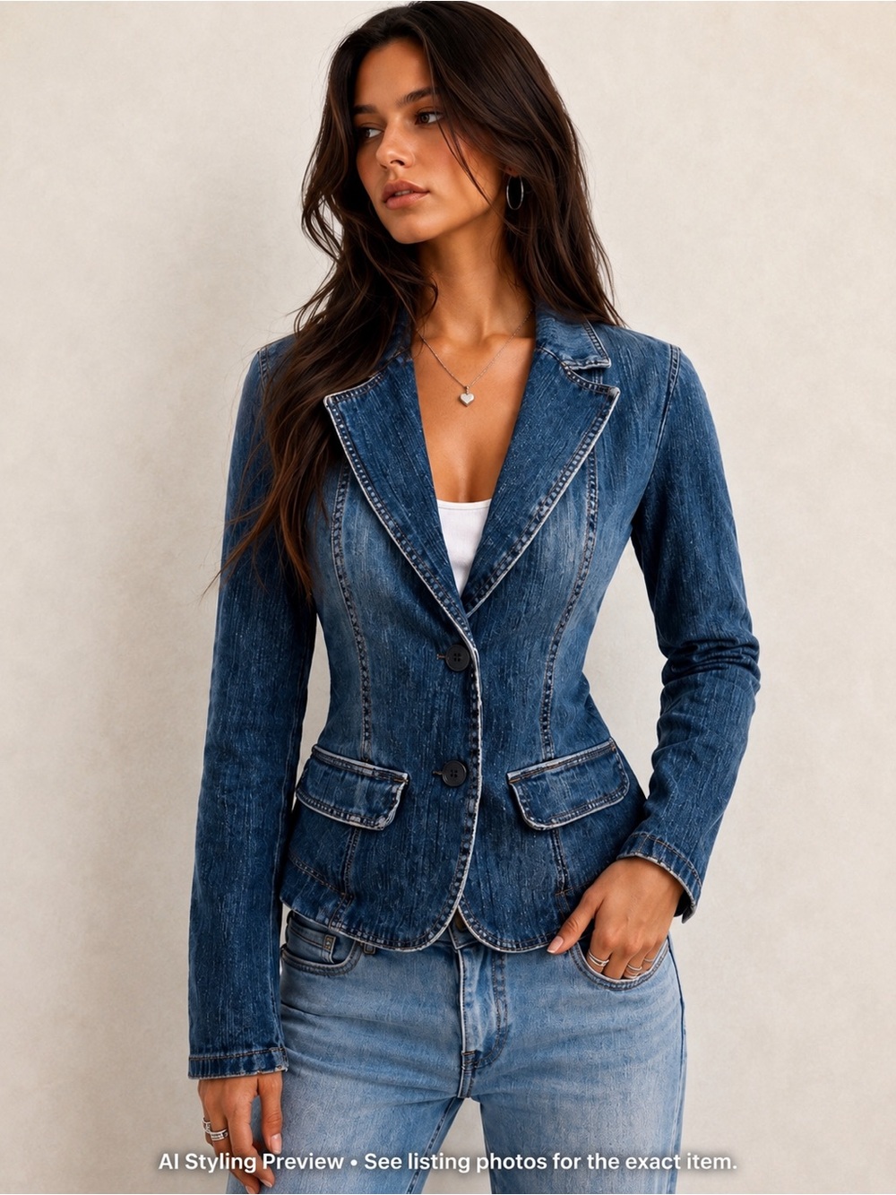 Bongo Y2K Denim Blazer Women’s M/L Fitted Stretch Jean Jacket Blue